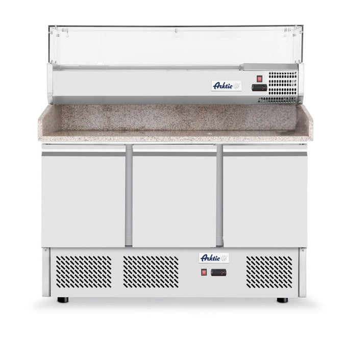 Pizza workbench with 3 doors and refrigerated display case 380+40L
