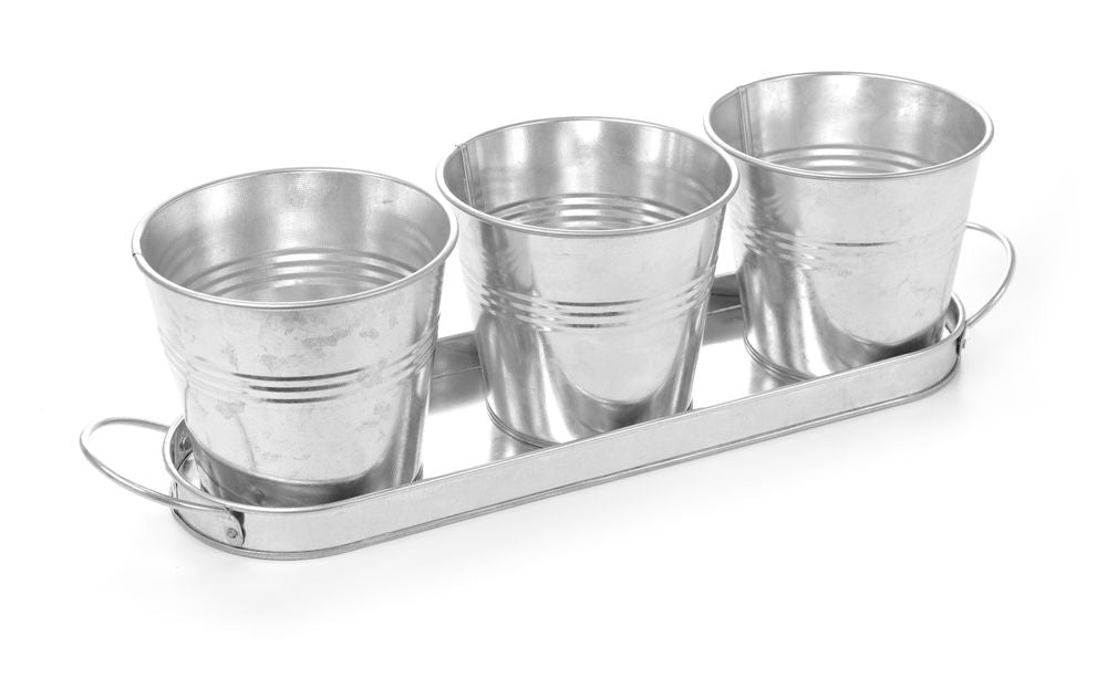 3 buckets with tray