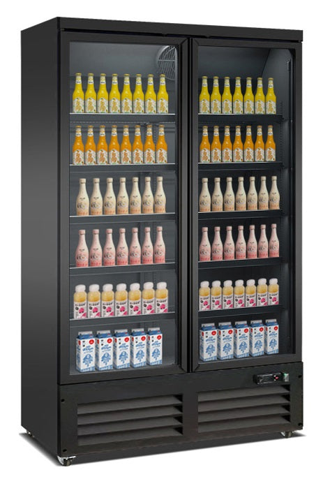 KOELKAST 2 GLASDEUREN ZWART CEB-1200R BL