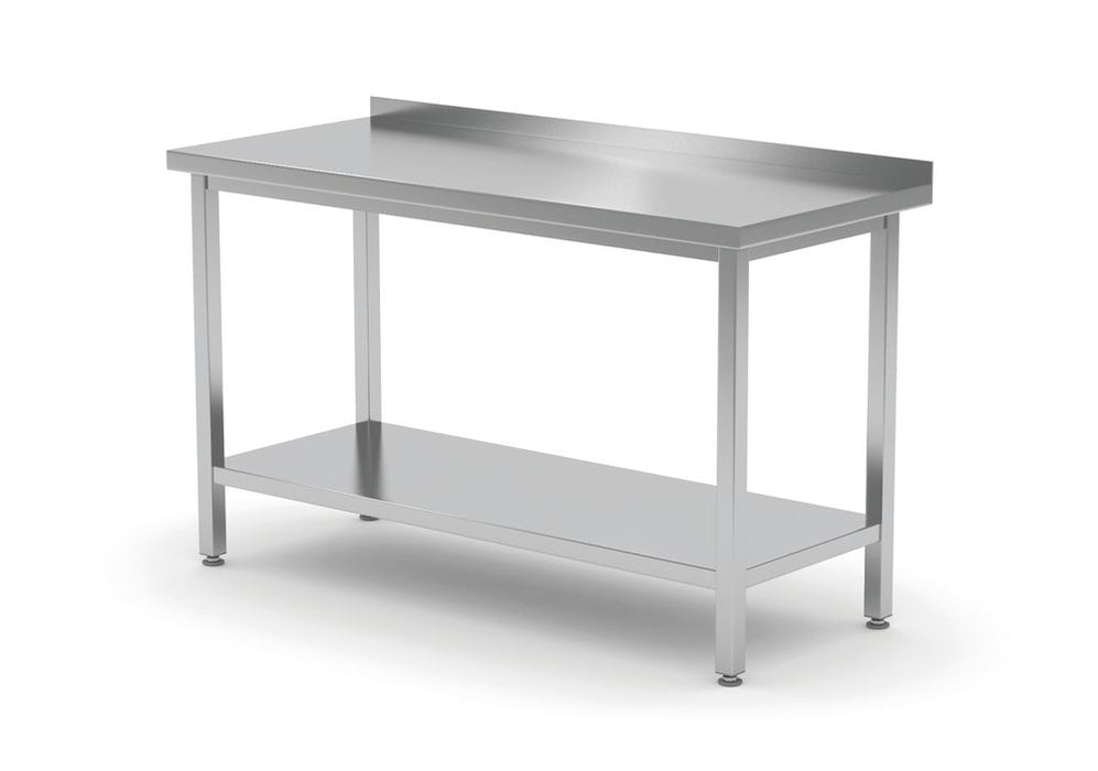 Muurwerktafel met opstaande rand en schap - 600 mm diep