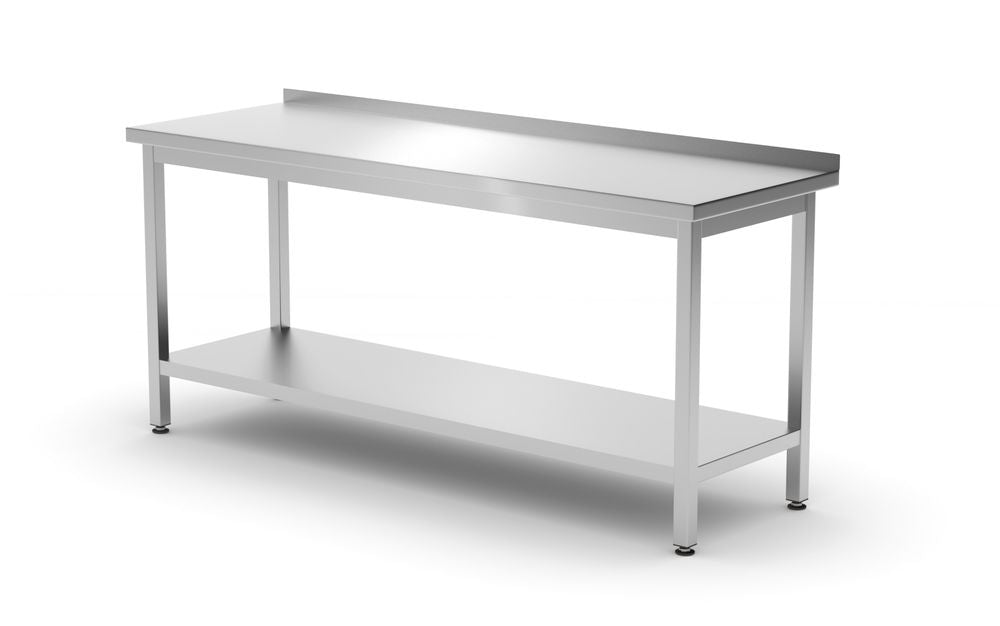 Muurwerktafel met opstaande rand en schap - 600 mm diep