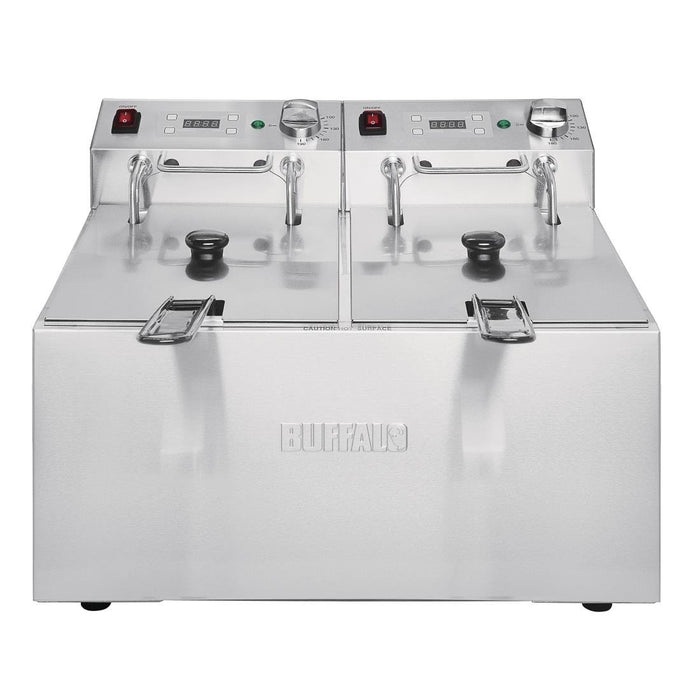 Buffalo tweeling tank tweeling mand 2x5ltr aanrecht friteuse met timers 2x2.8kw