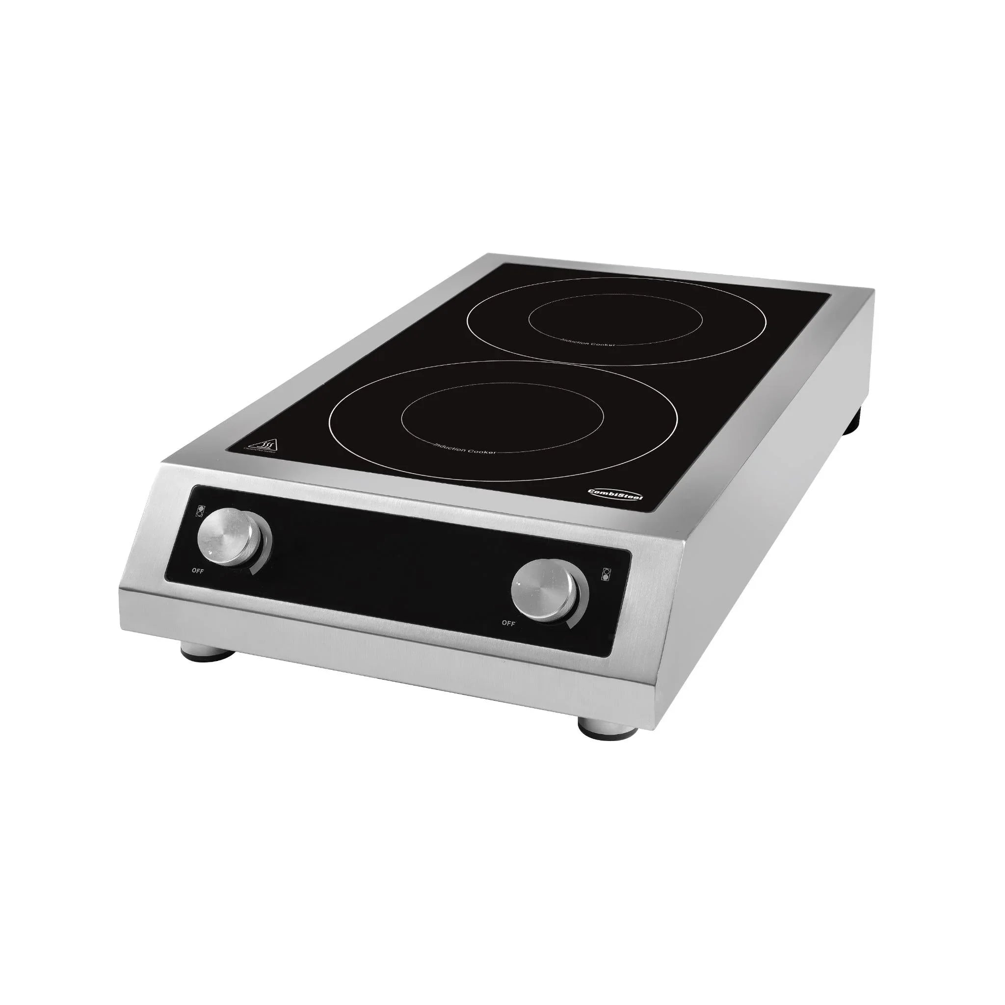 Professionele inductiekookplaat met glad oppervlak en meerdere zones voor snel en veilig koken in de horeca.