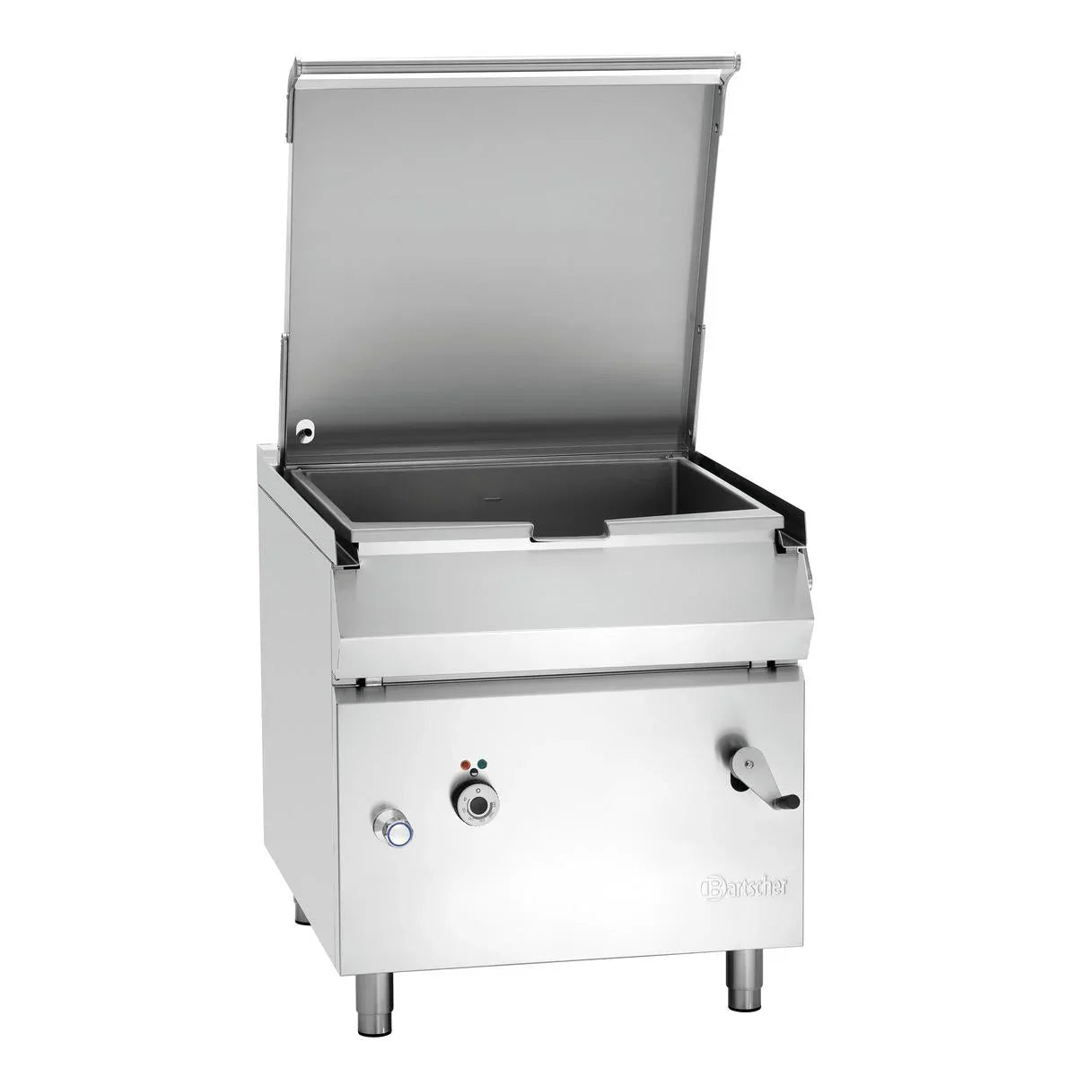 Kantelbare braadpan voor grootkeukens, geschikt voor braden en koken van grote hoeveelheden.