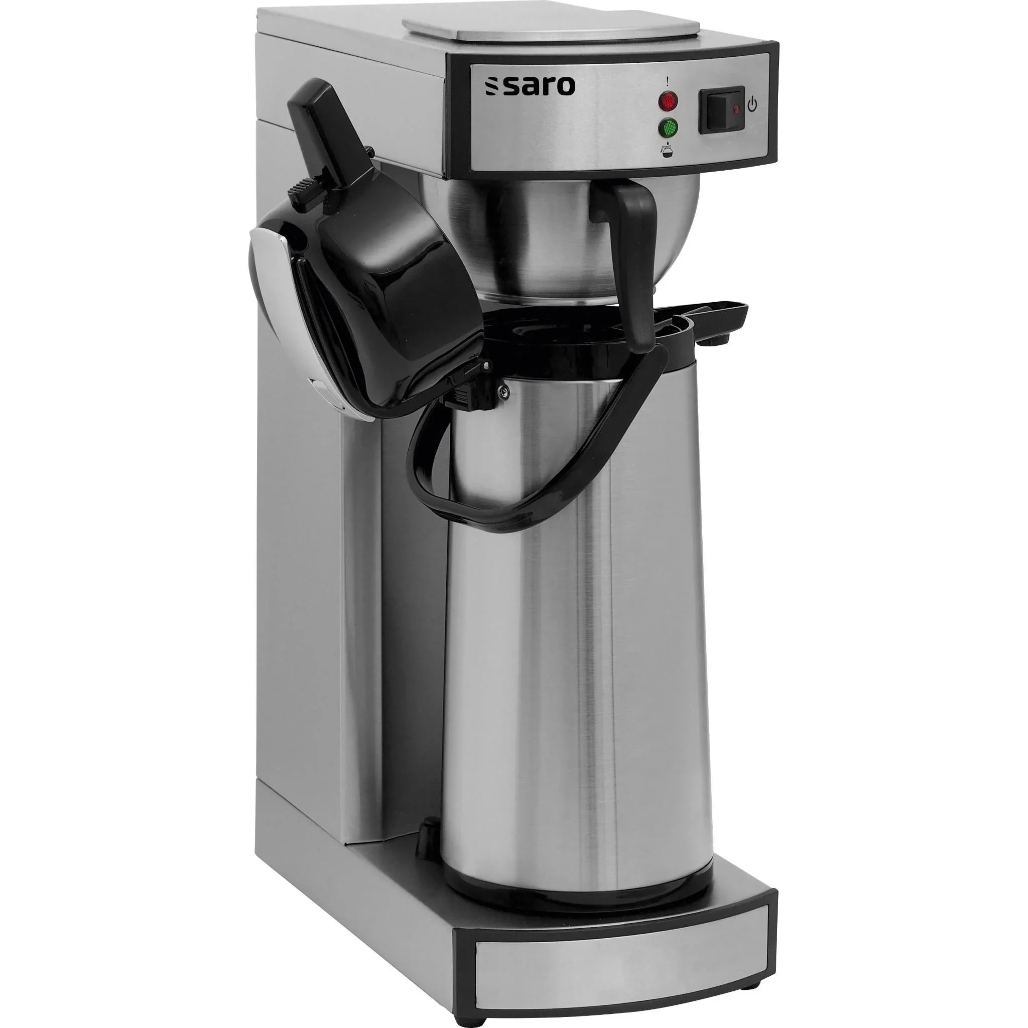 Professionele koffiemachine met display en kopjes eronder, opgesteld in horecaomgeving of selfservicehoek.