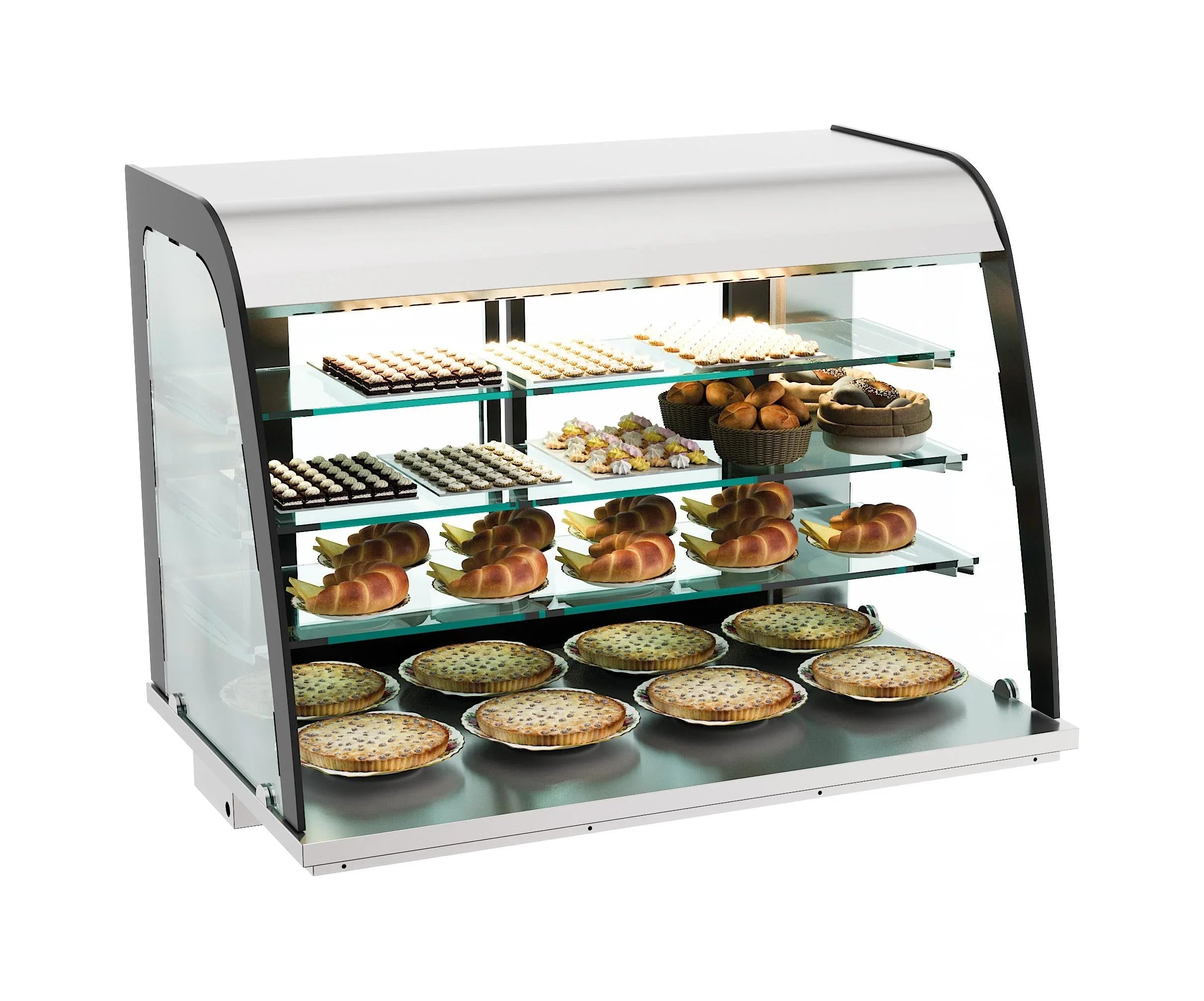 Neutrale vitrine met glazen panelen – geschikt voor presentatie van brood, gebak of non-food producten