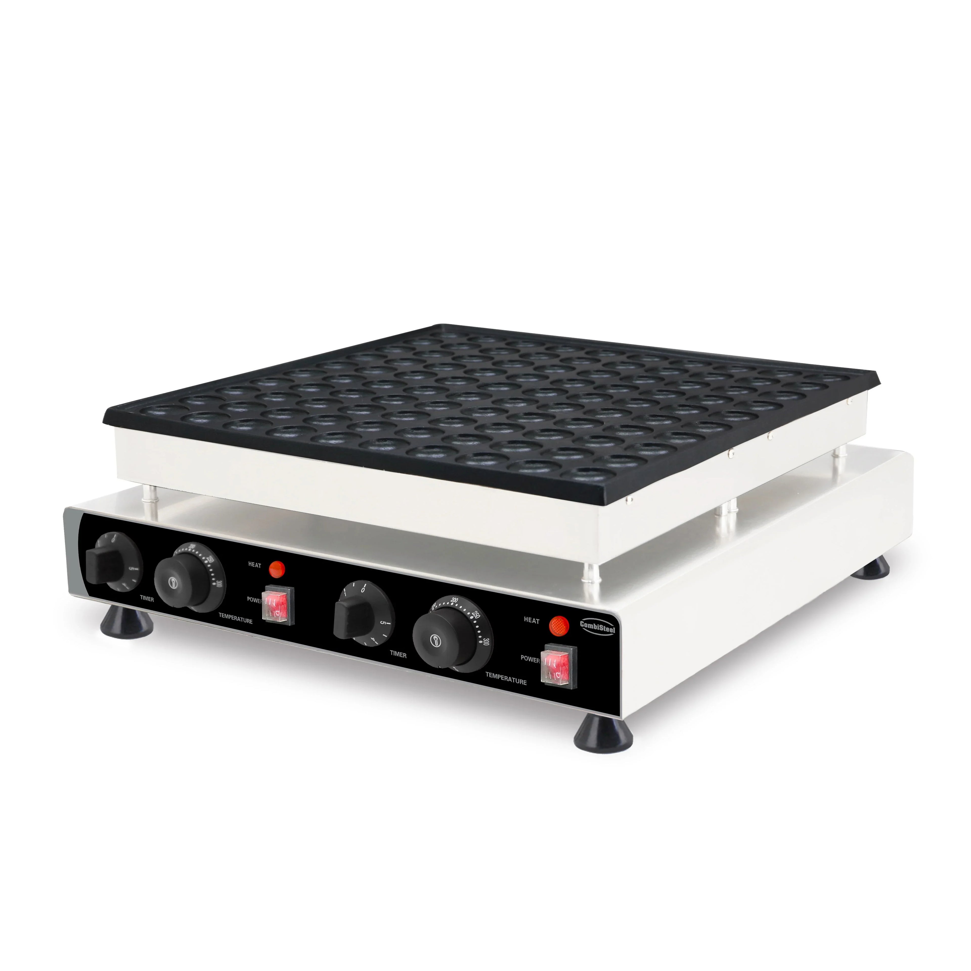 Professionele poffertjespan met meerdere holtes voor gelijkmatig gebakken mini-pannenkoeken.