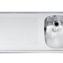 RVS spoelbar tafelblad met geïntegreerde spoelbak en glazenspoeler, gemonteerd achter een baropstelling.