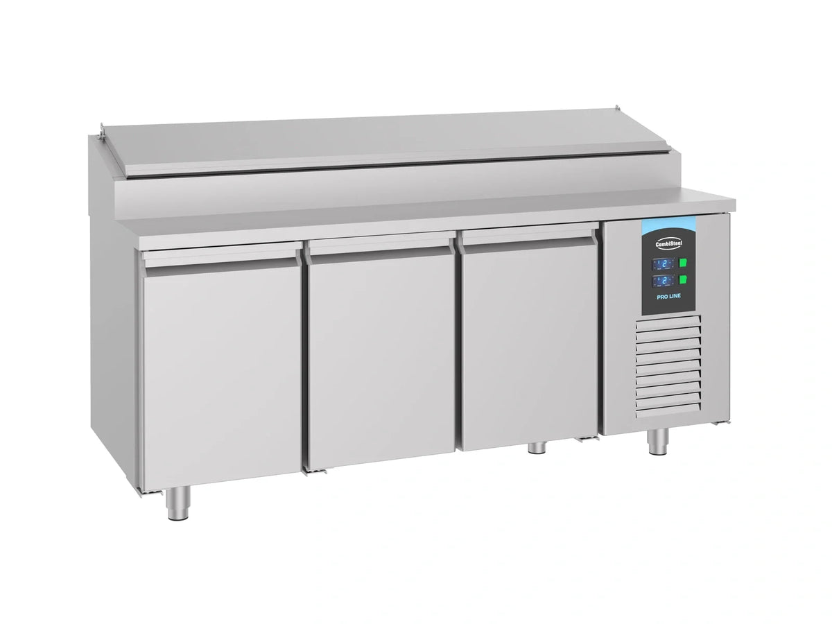 Saladette met 3 deuren en tien GN 1/3 opzetbakken, voor een uitgebreid aanbod