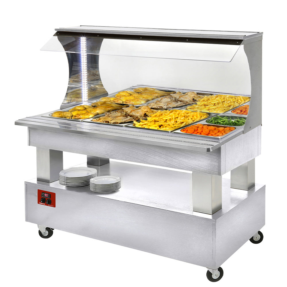 Bain-marie wandbuffet warm 4x GN 1/1-150, decor wit hout, 149,5 x 69 x 140,5 cm, Diamond ABM/4N-A1