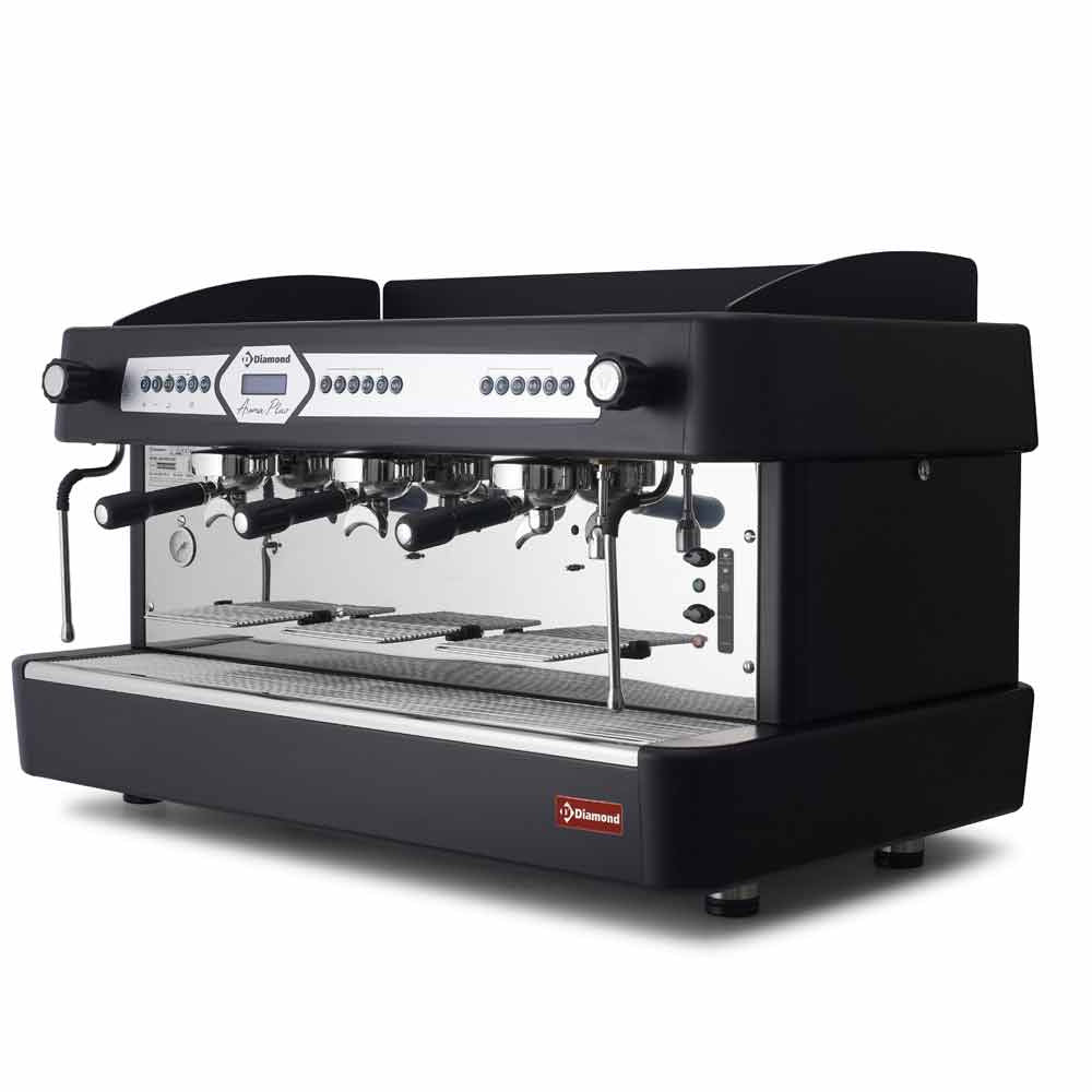 Set automatische espressomachine met 3 groepen en display, zwart, en waterontharder 12 liter, Diamond AROMA/3EB_DVA12