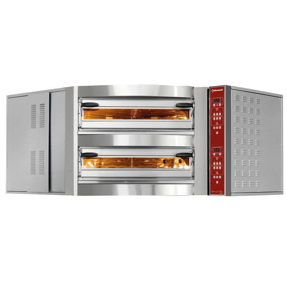 Elektrische pizzaoven (hoekmodel), 2 kamers 118 x 118 cm, 2 x 8 pizza's van Ø 35 cm, 230 V driefasig, Diamond CGD/2-DG--230/3-