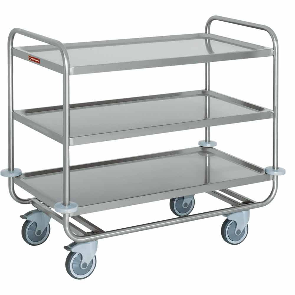 Rvs serveerwagen met 3 niveaus, 150 kg per blad, volledig gelast, Diamond CS3/100S