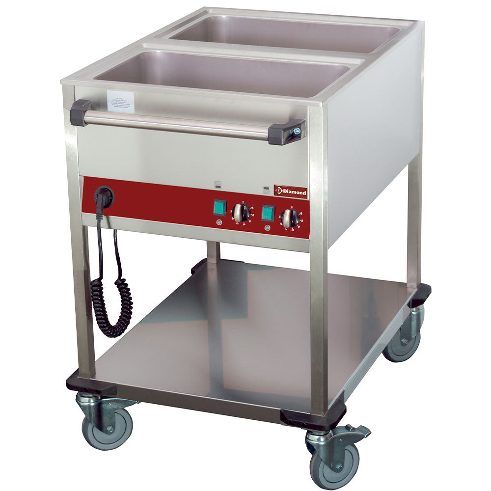 Verwarmde wagen met bain-marie voor 2x GN 1/1, bakken tot 150 mm, 2 temperaturen, Diamond CT221/D-N