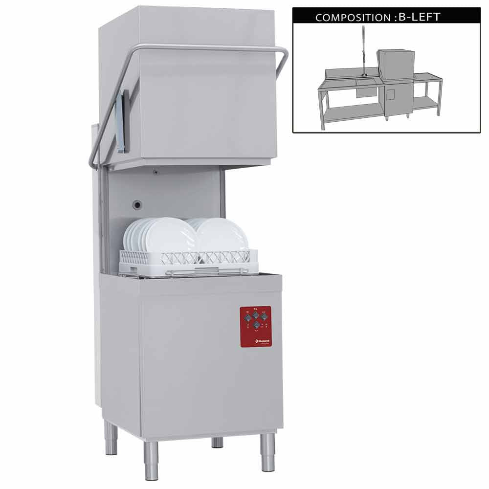 Set kapvaatwasser met tafels en voorspoeltafel, Diamond 015-25D/6/B-S