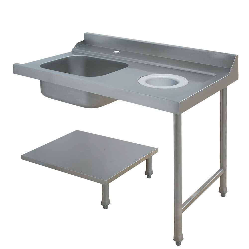 Voorspoeltafel rechts, 160 cm, met bak 50 x 40 cm en afvaluitlaat, Diamond DLVS-D16