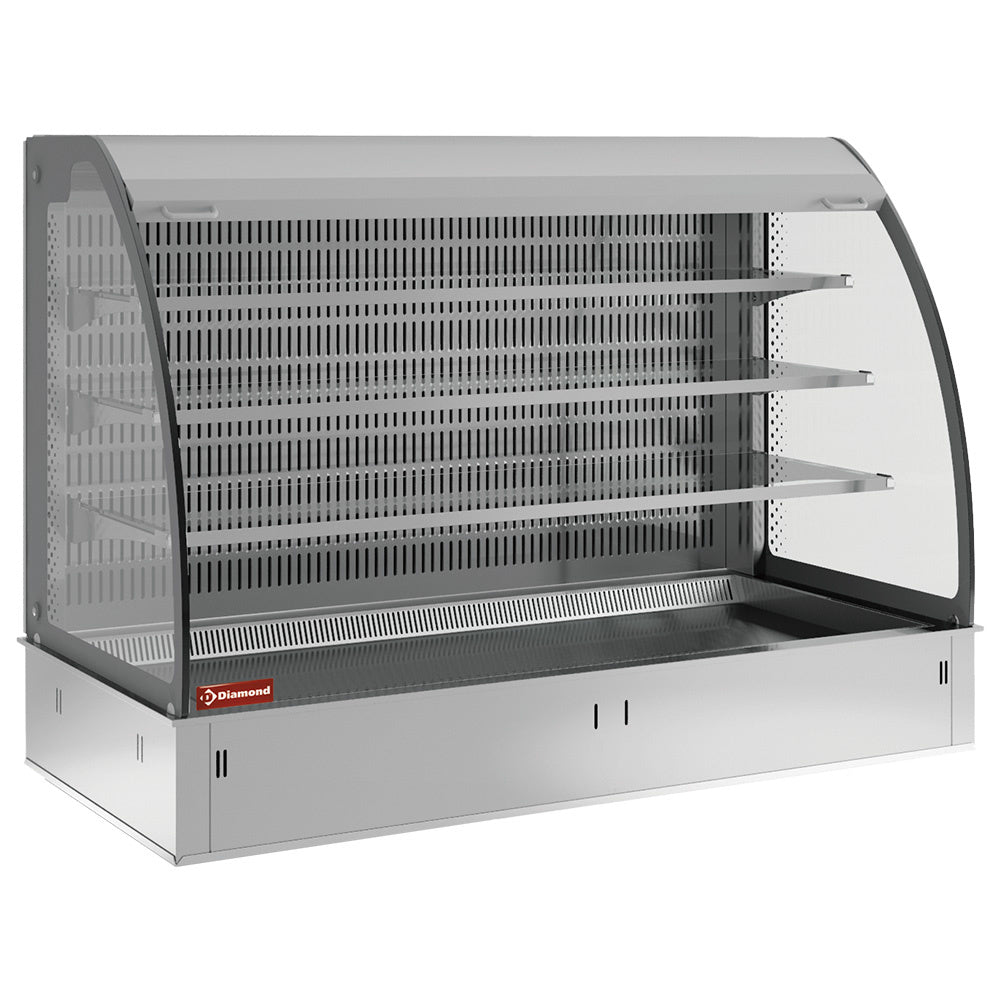 Buffetwand met blad en open vitrine op 3 niveaus (met gordijn), geventileerde koeling, 3x GN 1/1, zonder hermetisch aggregaat, Diamond DPA/BTVA312-S
