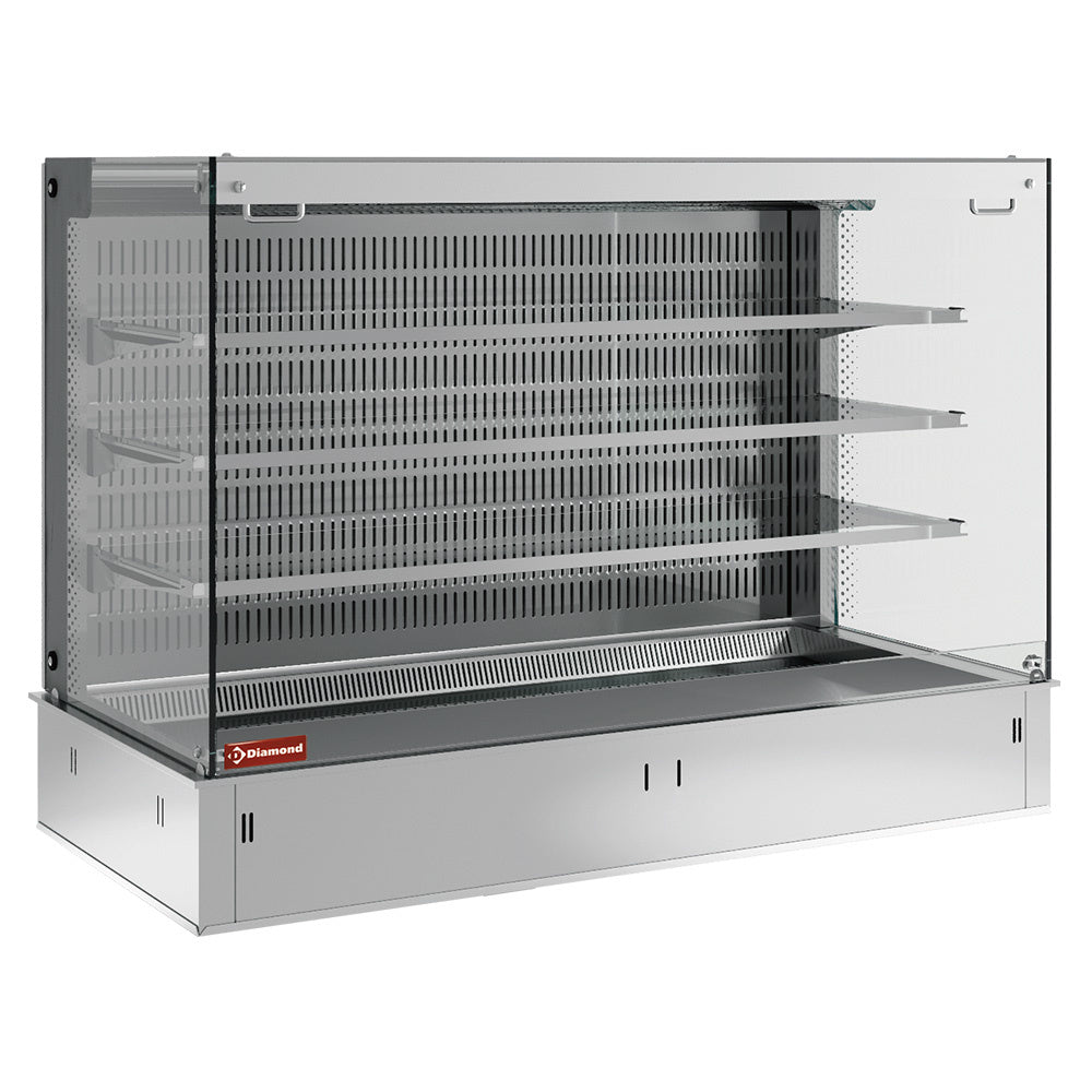 Buffetwand met gekoelde bak en open vierkante vitrine op 3 niveaus (met gordijn), geventileerde koeling, 4x GN 1/1, zonder hermetisch aggregaat, Diamond DPA/CCVA315-S
