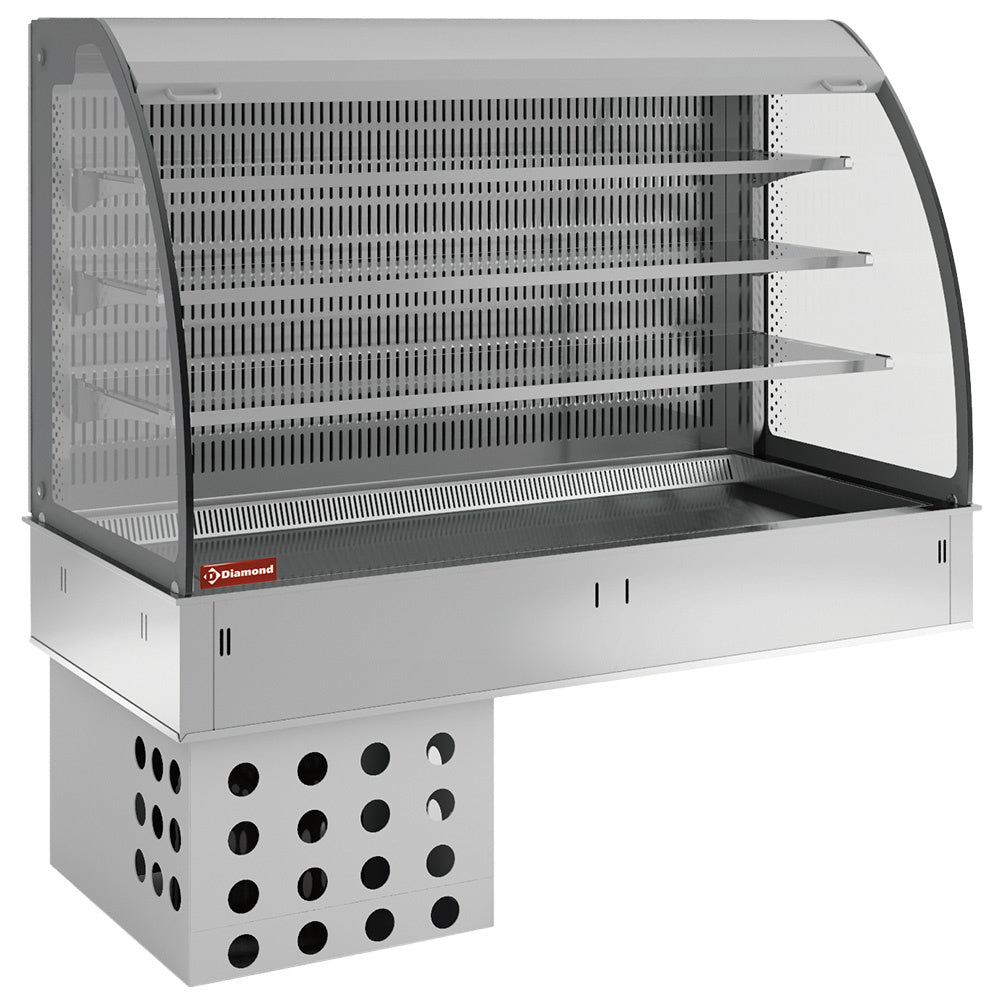 Buffetwand met gekoelde bak en open vitrine op 3 niveaus (met gordijn), geventileerde koeling, 4x GN 1/1, met hermetisch aggregaat, Diamond DPA/BCVA315-R2