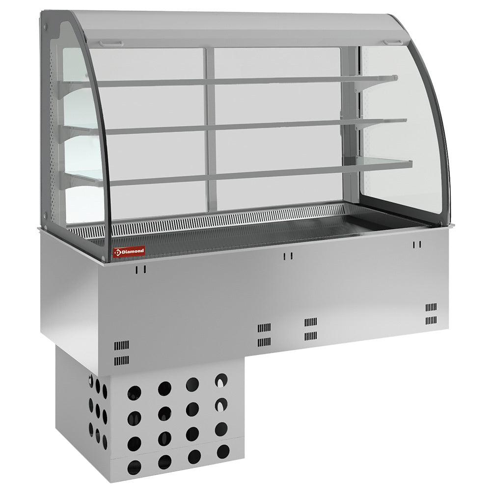 Gekoeld element met bak en open vitrine met gordijn, ventilatorkoeling 5x GN 1/1, drop-in Armonia, 178 x 70 x 158 cm, Diamond DPA/RVA318-R2