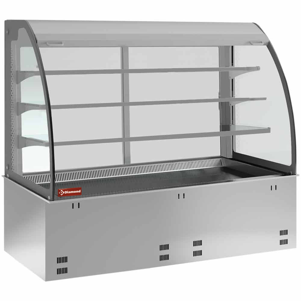 Gekoeld element met bak en open vitrine met gordijn, ventilatorkoeling 5x GN 1/1, zonder koelaggregaat, drop-in Armonia, 178 x 70 x 141,5 cm, Diamond DPA/RVA318-S