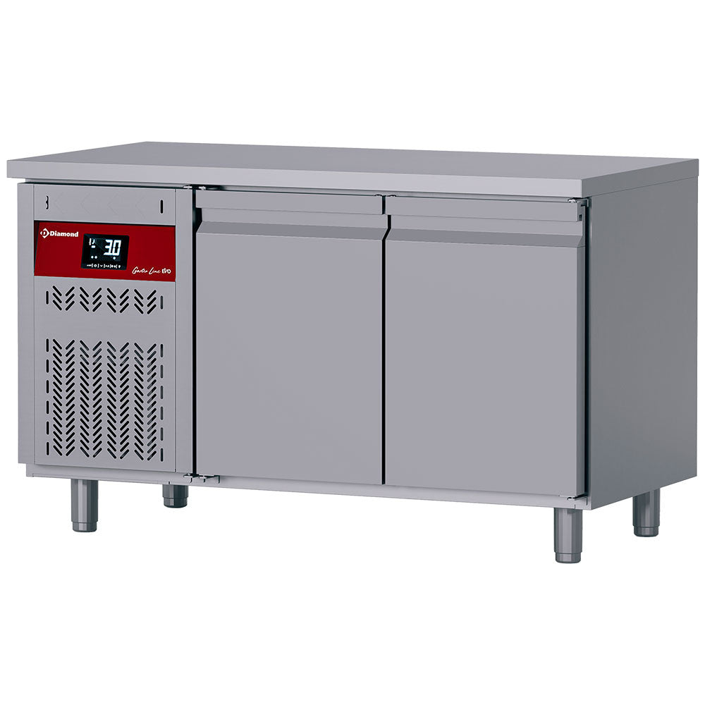 Koelwerkbank, geventileerd, 2 deuren GN 1/1, aggregaat links, 260 liter, Diamond DT131/P9H-G
