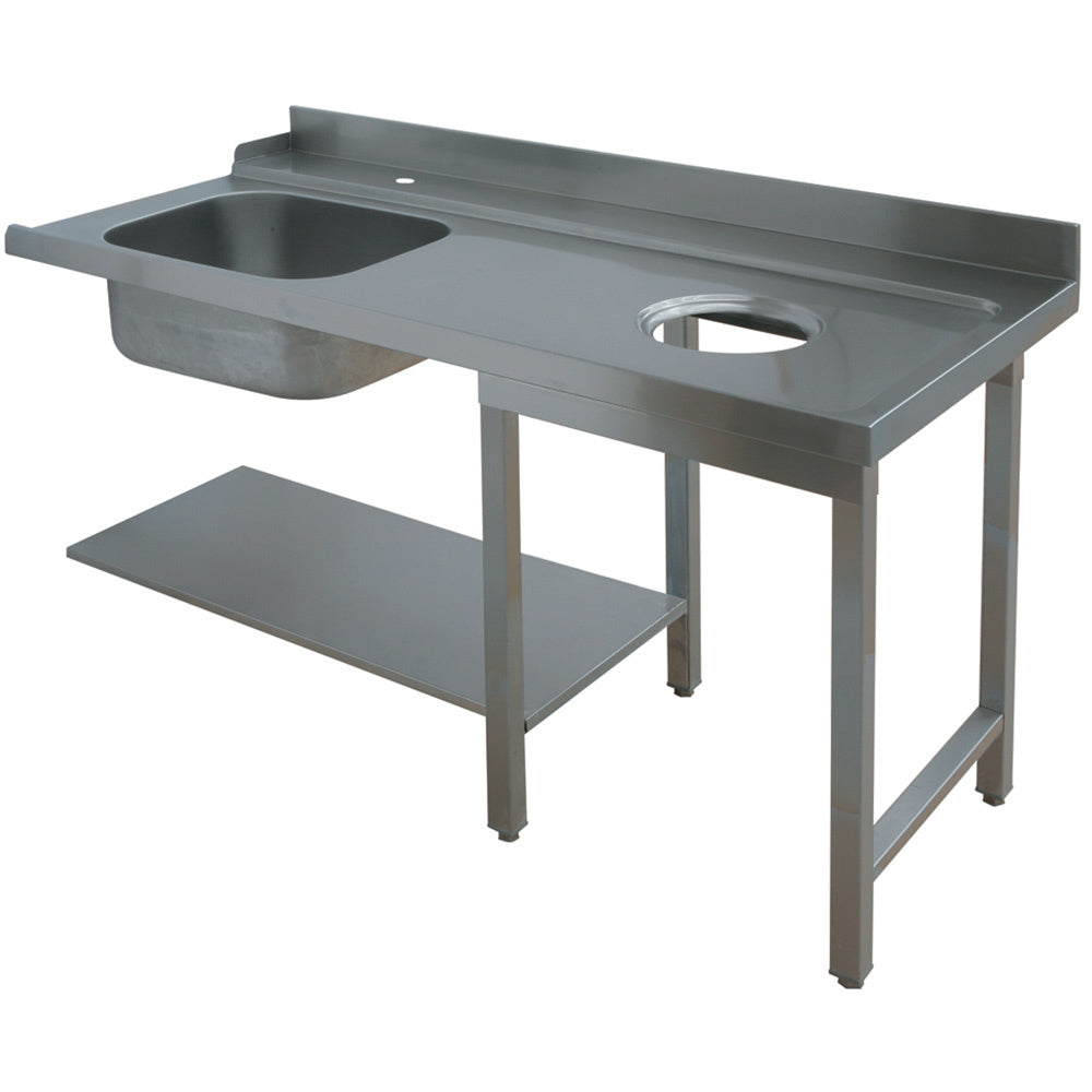 Invoertafel voorwas rechts, met bak 50 x 50 cm en afvalgat, 120 cm, Diamond DTVO-12