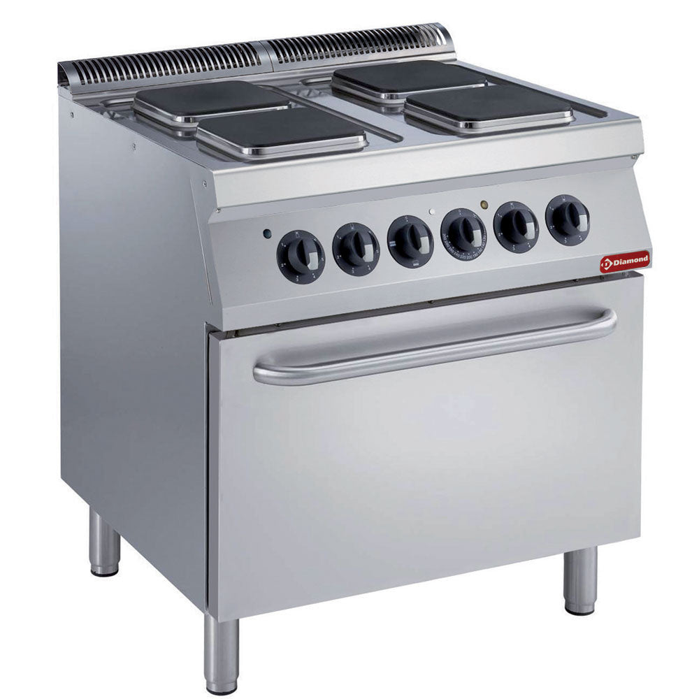 Elektrisch fornuis met 4 vierkante kookplaten en elektrische oven GN 2/1, Diamond E17/4PQF8-230/3--N