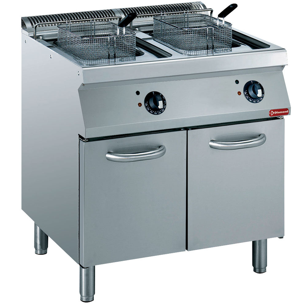 Elektrische friteuse 2 x 15 liter met Y-kuipen, externe elementen, op onderkast, Diamond E17/F30A8-230/3--N