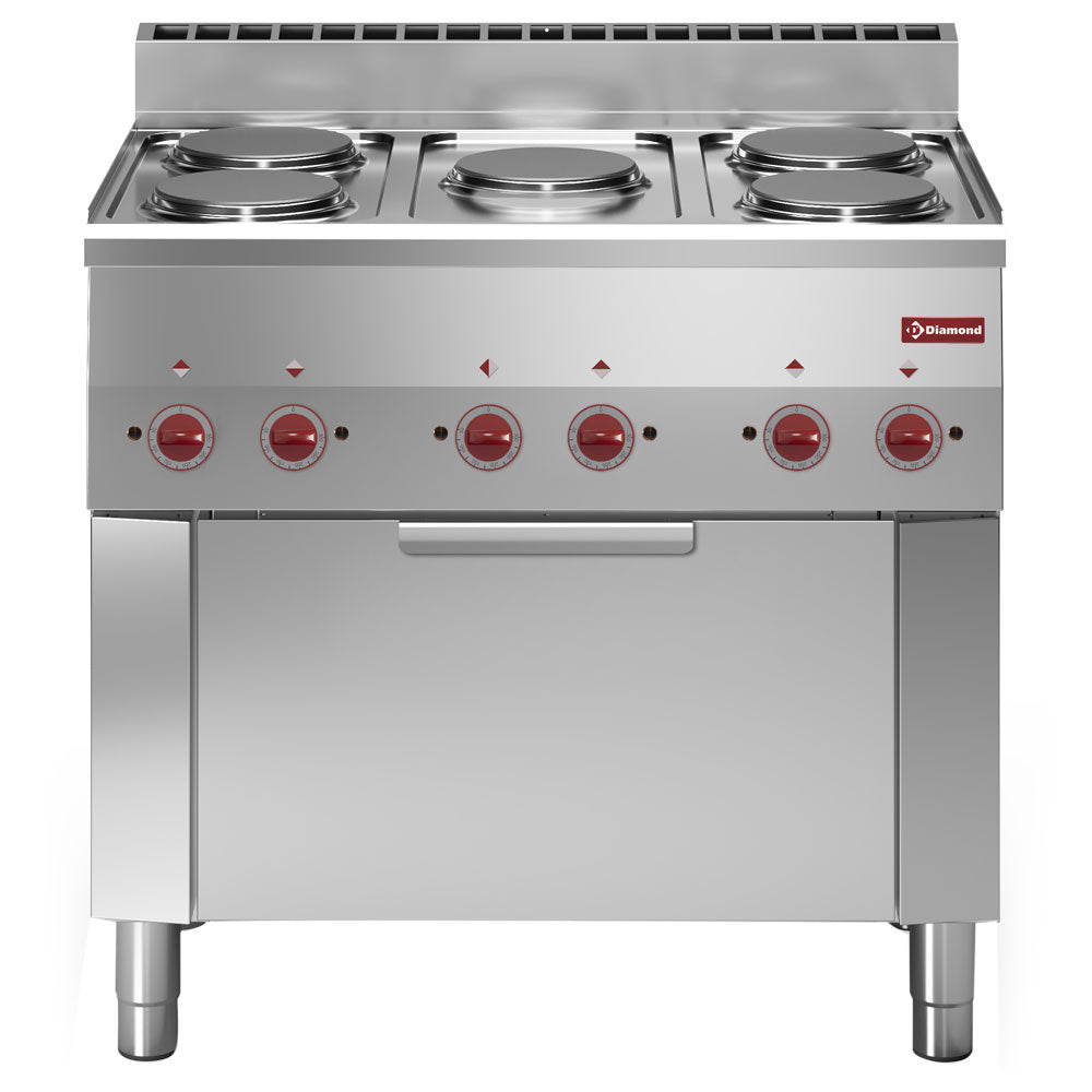 Elektrisch fornuis met 5 kookplaten en elektrische heteluchtoven GN 1/1, 90 cm breed, Diamond E60/5PFV9-N