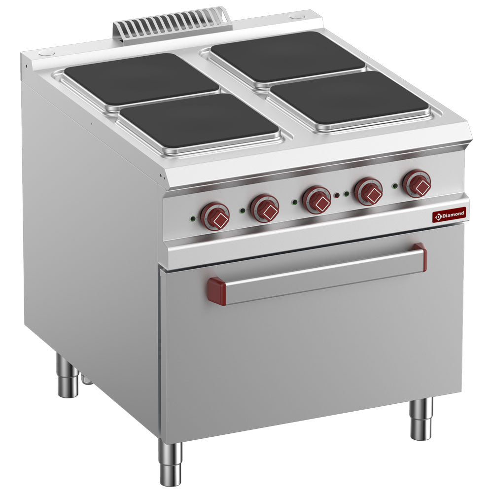 Elektrisch fornuis met 4 vierkante platen en elektrische oven GN 2/1, 80 cm, Diamond E9/4PQF8-N