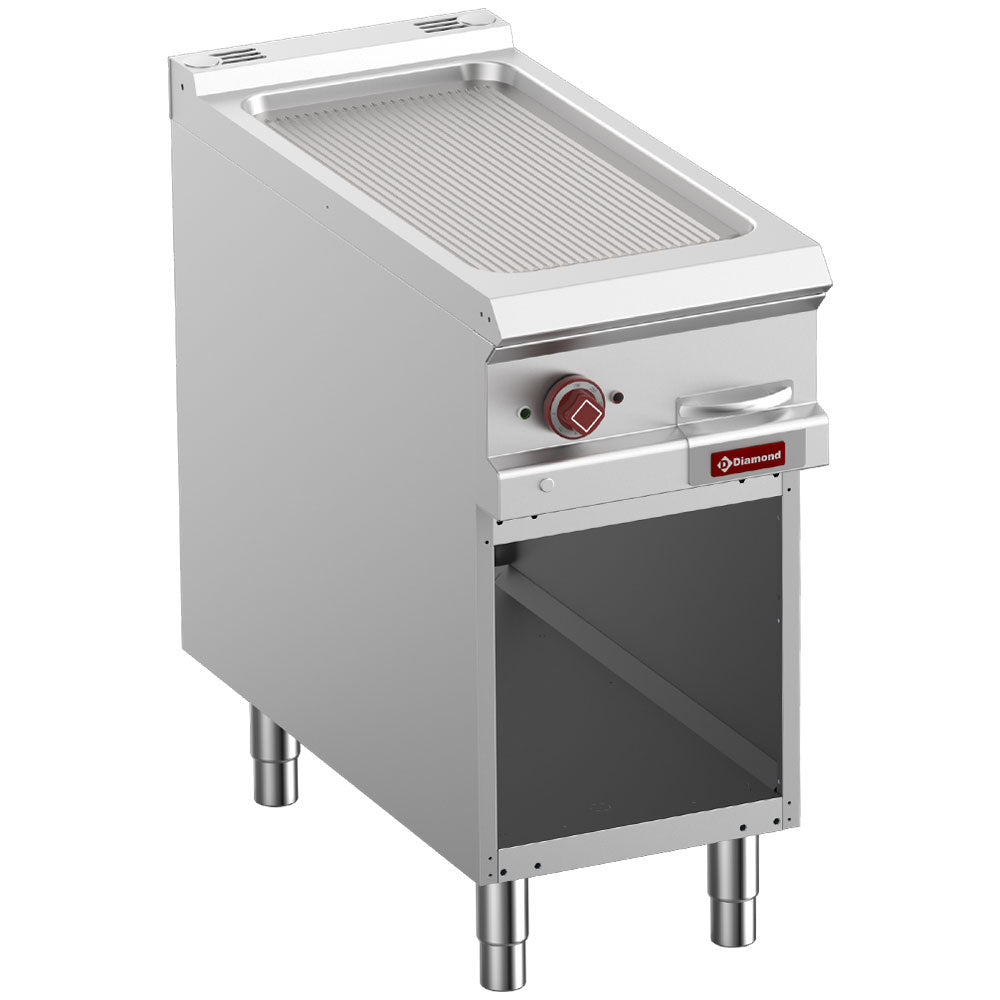 Elektrische bakplaat geribbeld, 1/2 module met open onderkast, 40 cm breed, Diamond E9/PRA4-N