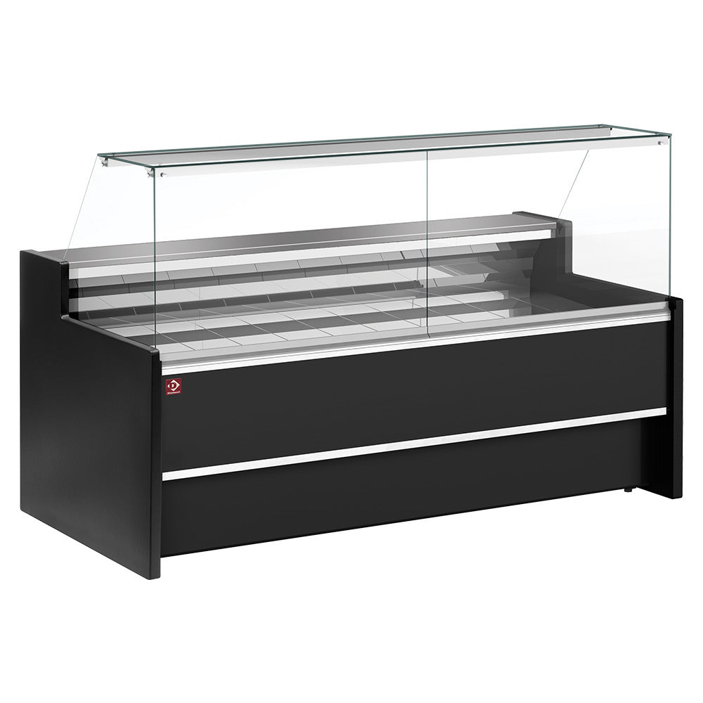 Koelvitrine met rechte ruit 90°, geventileerd, met reserve, 200 cm, zwart, Diamond FC20/B5-VR2