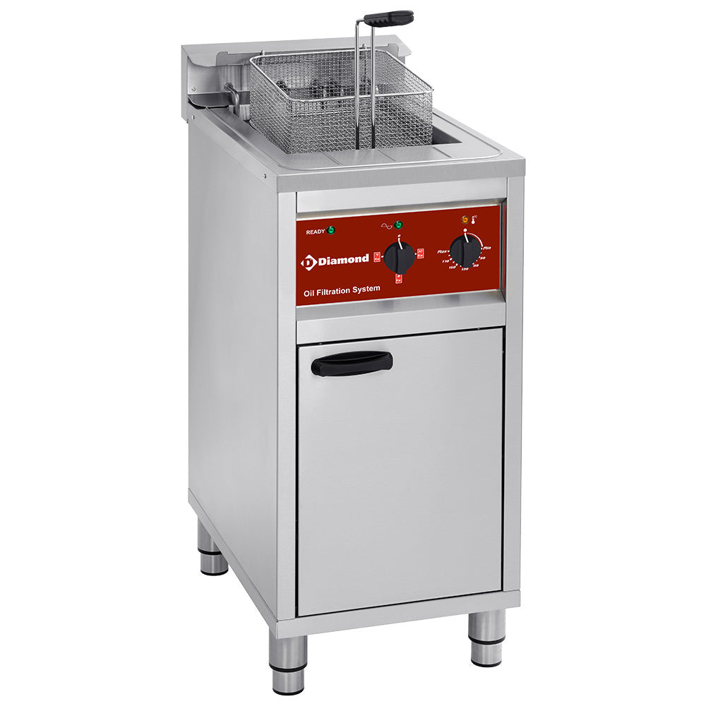 Elektrische friteuse met filtersysteem, 1 kuip van 16 liter, op meubel, Diamond FSM-16E/FL