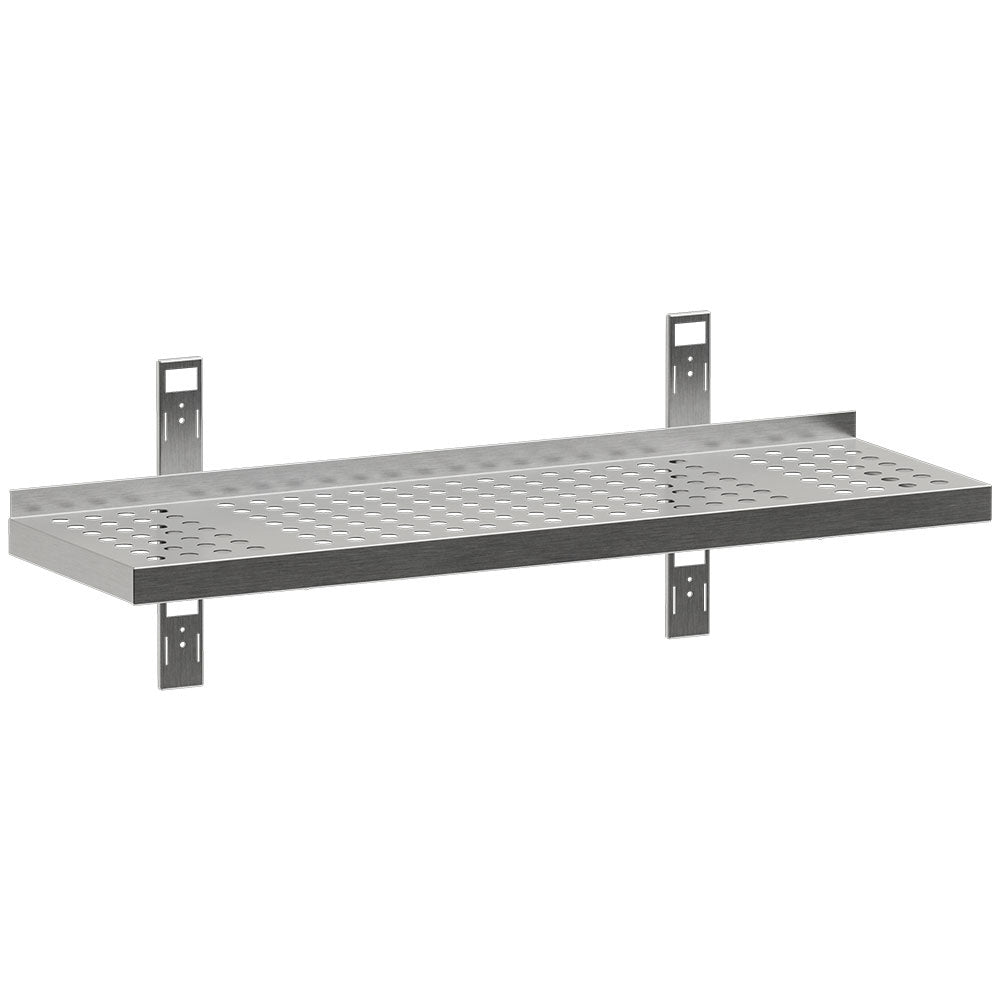 Geperforeerde wandplank 100 x 30 cm met 2 consoles en 2 staanders, RVS, Diamond G103-SE3