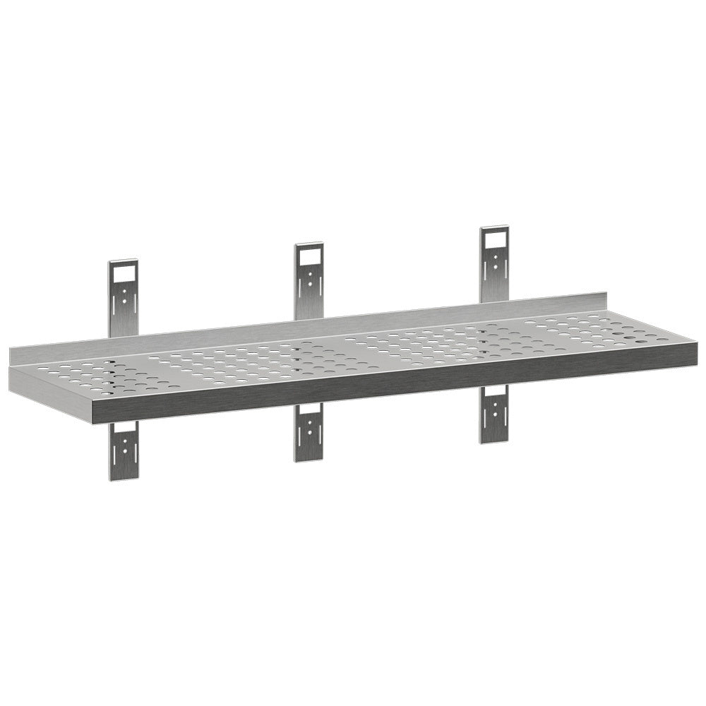 Geperforeerde wandplank 140 x 30 cm met 3 consoles en 3 staanders, RVS, Diamond G143-SE3