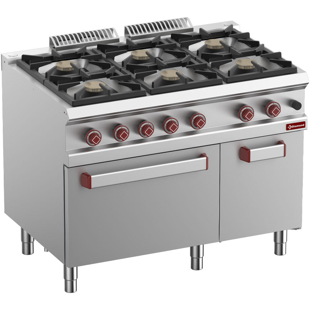 Gasfornuis met 6 branders, gasoven GN 2/1 en neutrale kast GN 1/1, 110 cm, Diamond G7/6BFA11-N