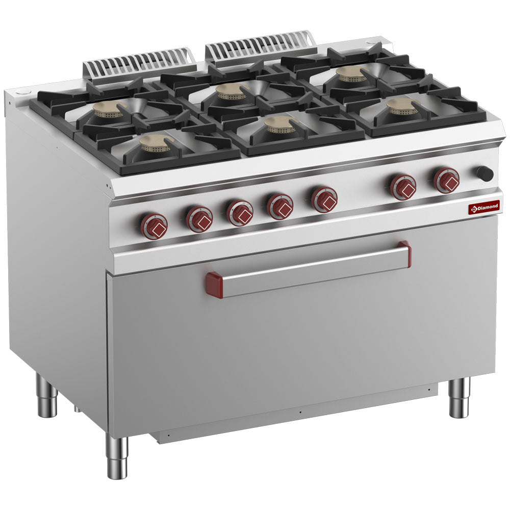 Gasfornuis met 6 branders en maxi gasoven met 1 grote deur, 110 cm, Diamond G7/6BFM11-N