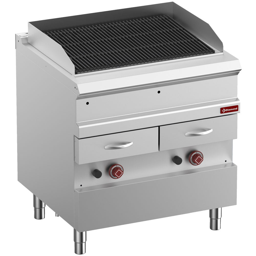 Stoomgrill op gas met dubbelzijdige gietijzeren roosters, module 1/1, 80 cm, Diamond G7/GVQA8-N