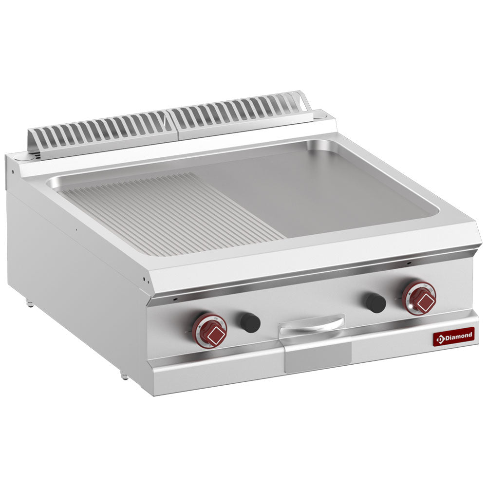 Gasbakplaat half glad, half geribbeld, module 1/1, voor op tafel, 70 cm, Diamond G7/PM7T-N