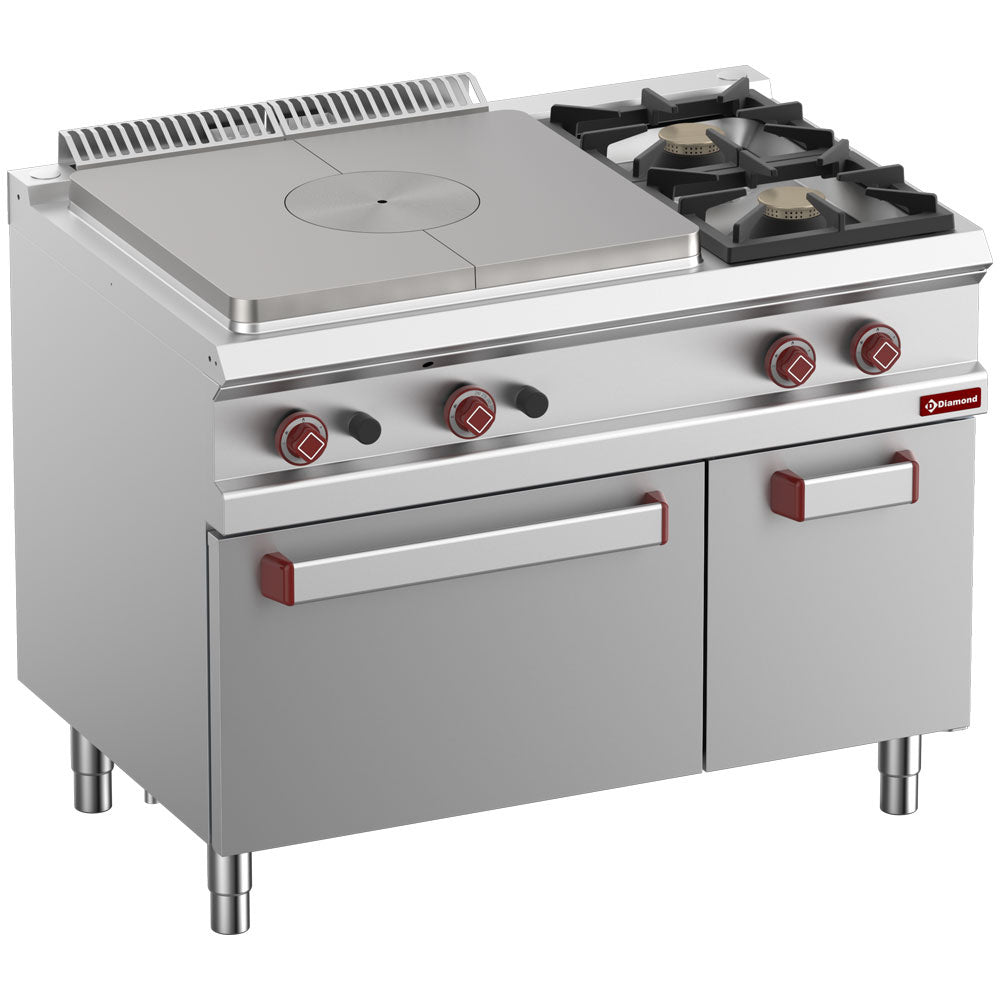 Gasfornuis met 2 branders, massieve plaat, gasoven GN 2/1 en neutrale kast GN 1/1, 110 cm, Diamond G7/T2BFA11-N