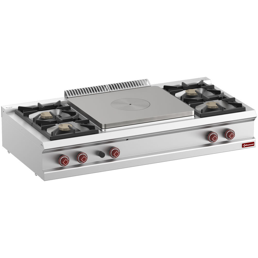 Gaskookplaat met 4 branders en centrale massieve plaat, 150 cm, Diamond G7/T4B15T-N