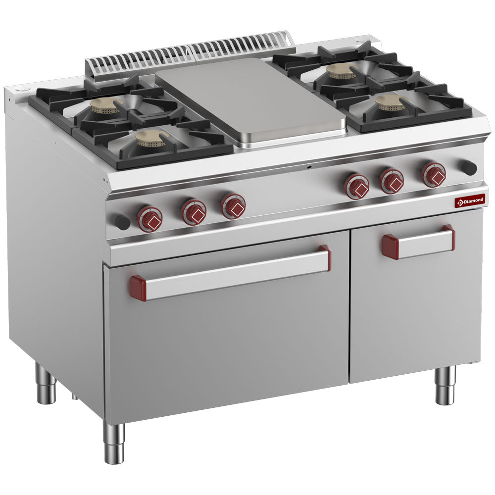 Gasfornuis met 4 branders, sudderplaat, gasoven GN 2/1 en neutrale kast GN 1/1, 110 cm, Diamond G7/TM4BFA11-N