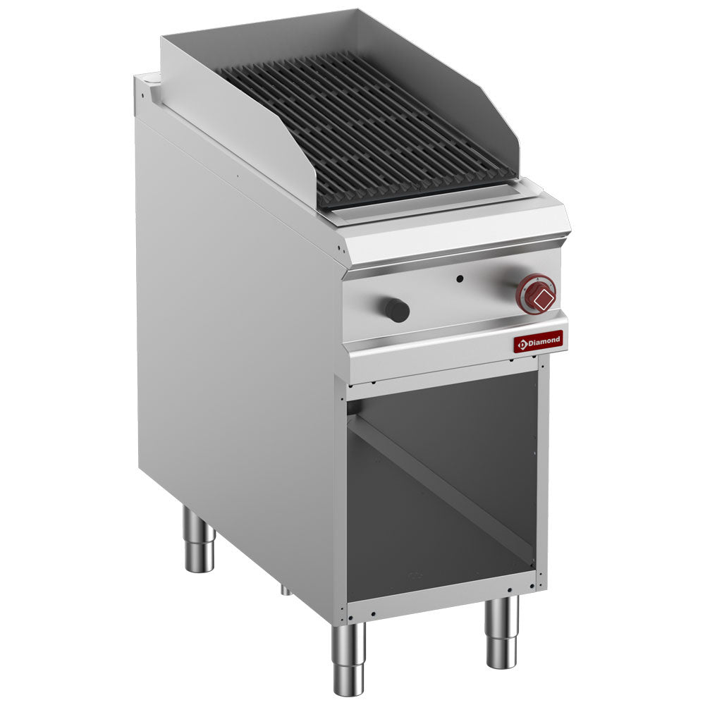 Lavasteengrill 1/2 module met tweezijdig gietijzeren rooster en open onderkast, 40 cm breed, Diamond G9/GPLA4-ZN