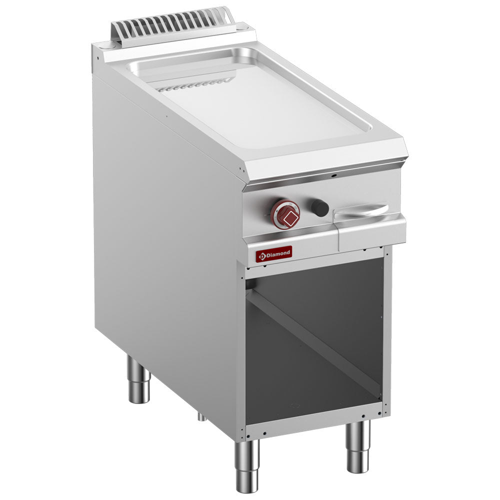 Gas bakplaat glad en verchroomd, 1/2 module met open onderkast, 40 cm breed, Diamond G9/PLCA4-N