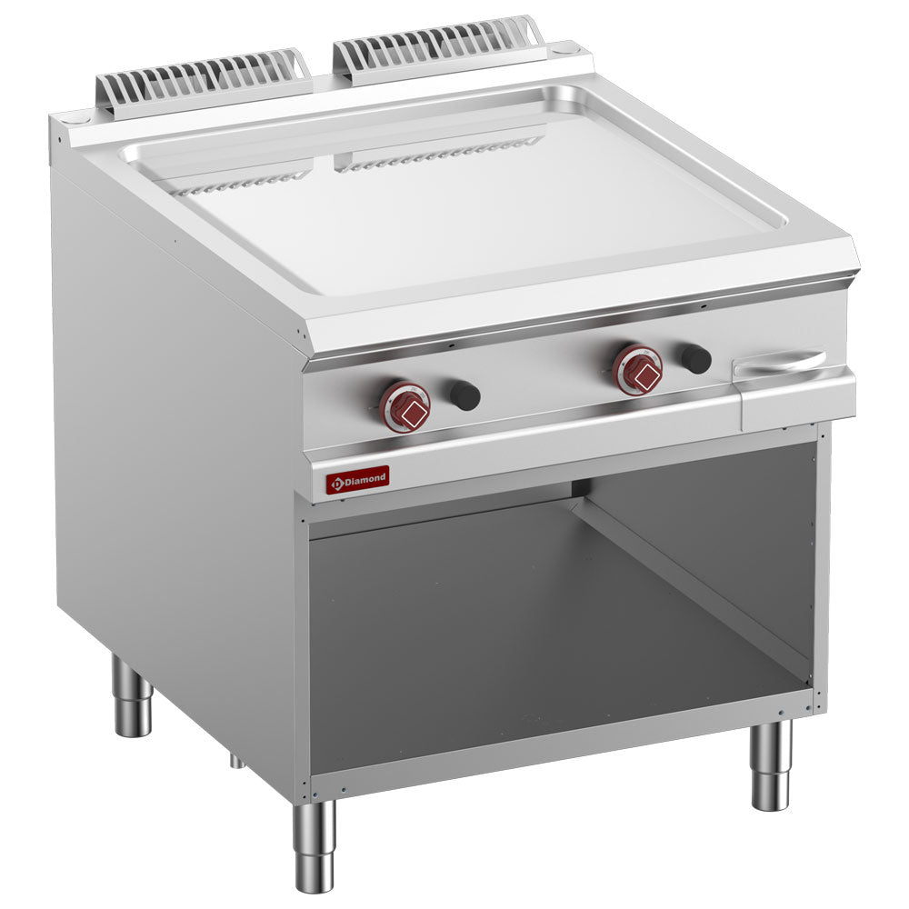 Gas bakplaat glad en verchroomd, 1/1 module met open onderkast, 80 cm breed, Diamond G9/PLCA8-N