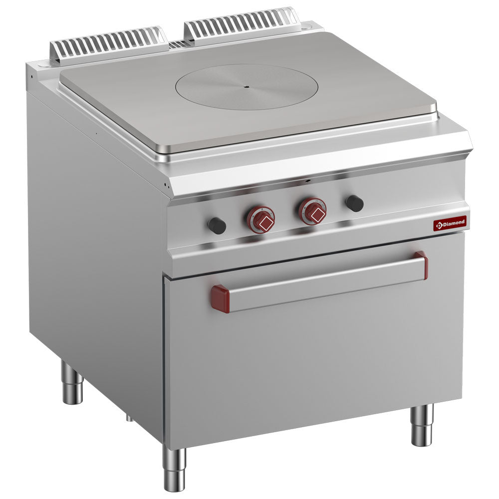 Gasfornuis met gietijzeren kookplaat (solid top) en gasoven GN 2/1, 80 cm breed, Diamond G9/TF8-N