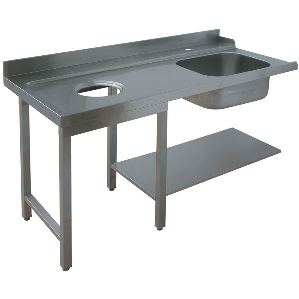 Invoertafel voorwas links, met bak 50 x 50 cm en afvalgat, 150 cm, Diamond GTVO-15