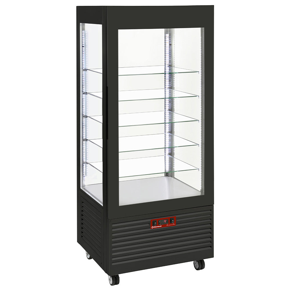Vriesvitrine vierzijdig glas 480 liter, 5 glasplateaus, geventileerd, zwart, Diamond INN/VB-B9-R2