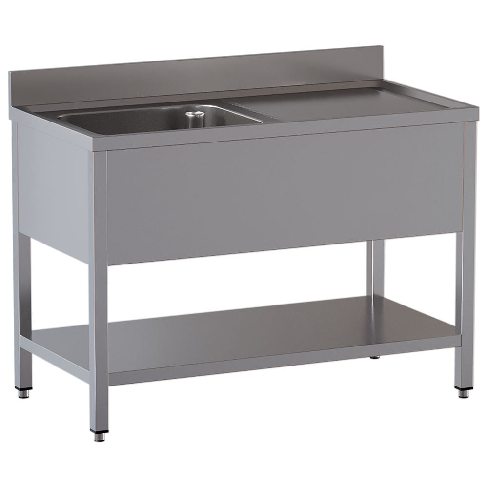 Spoeltafel 100 x 60 cm met 1 spoelbak, afdruipgedeelte rechts en onderplank, Diamond L1011/6D-SD1